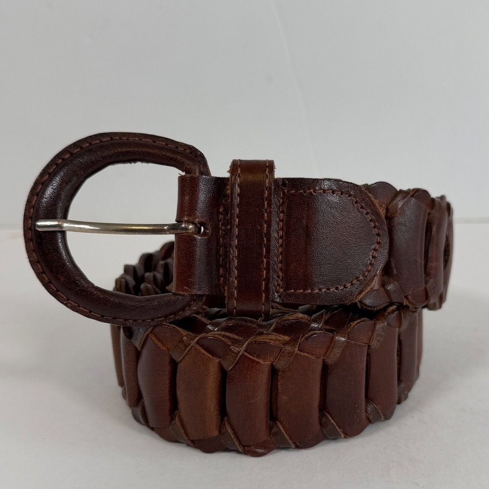 Genuine Leather Woven Belt Brown XL Boho Western Handmade Festival Cottagecore
